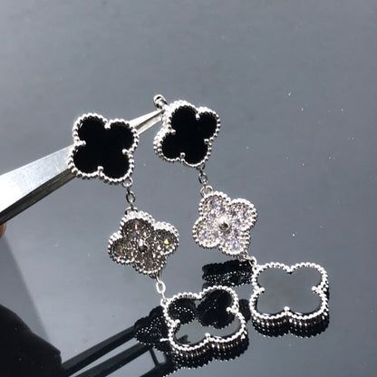 [vivabelle]CLOVER 3 MOTIF DIAMOND ONYX SILVER EARRINGS