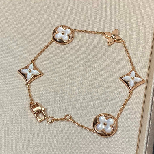 [vivabelle]STAR AND SUN 5 MOTIF MOP PINK GOLD BRACELET