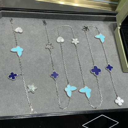 [vivabelle]LUCKY CLOVER SILVER 11 MOTIF NECKLACE