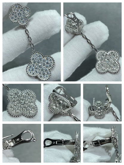 [vivabelle]CLOVER 2 MOTIFS DIAMOND PAVED SILVER EARRINGS