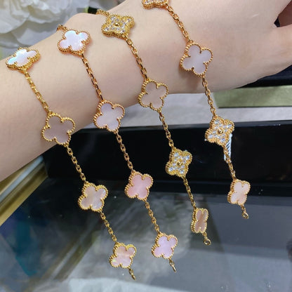 [vivabelle]CLOVER 5 MOTIF DIAMOND PINK MOP PINK GOLD BRACELET