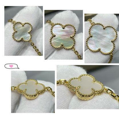 [vivabelle]CLOVER 16 MOTIF WHITE MOP GOLD NECKLACE