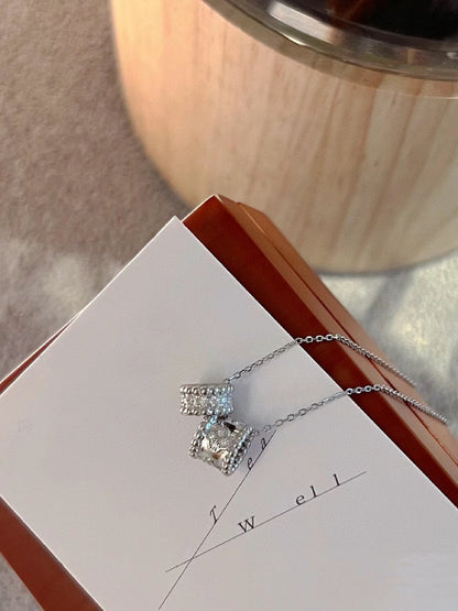 [vivabelle]PERLEE DOUBLE PENDANT SILVER DIAMOND NECKLACE