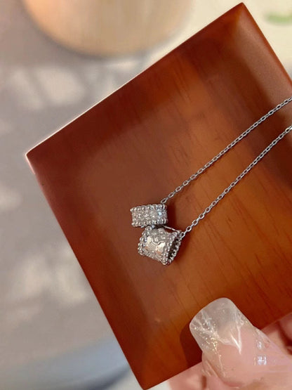 [vivabelle]PERLEE DOUBLE PENDANT SILVER DIAMOND NECKLACE