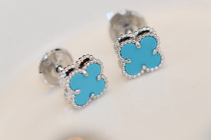 [vivabelle]CLOVER MINI TURQUOISE SILVER STUD EARRINGS