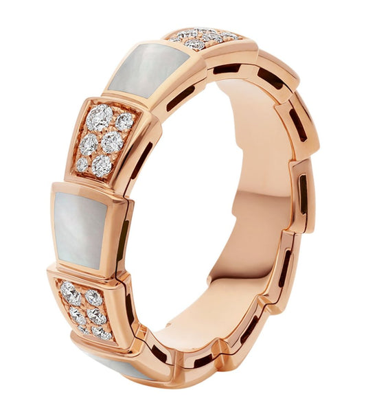 [vivabelle]SERPENTI RING PINK GOLD MOP DIAMOND PAVED 4MM