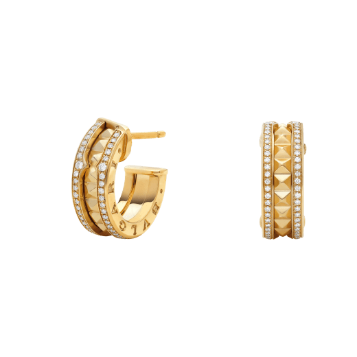 [vivabelle]ZERO 1 ROCK GOLD EARRINGS WITH STUDDED SPIRAL AND PAVED DIAMONDS