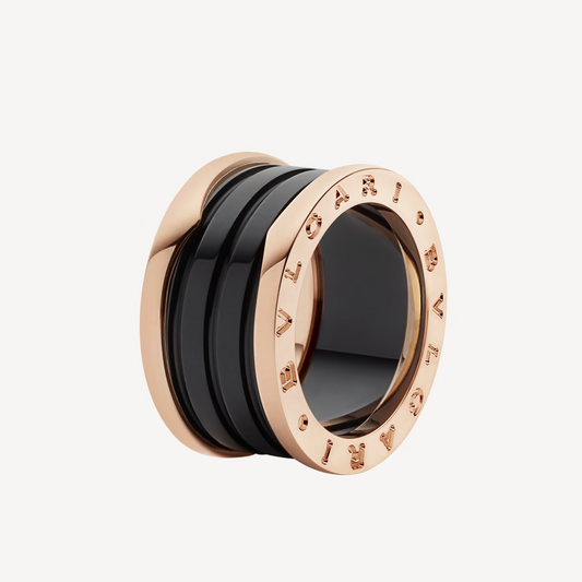 [vivabelle]ZERO 1 FOUR-BAND LOOPS AND BLACK CERAMIC SPIRAL PINK GOLD RING
