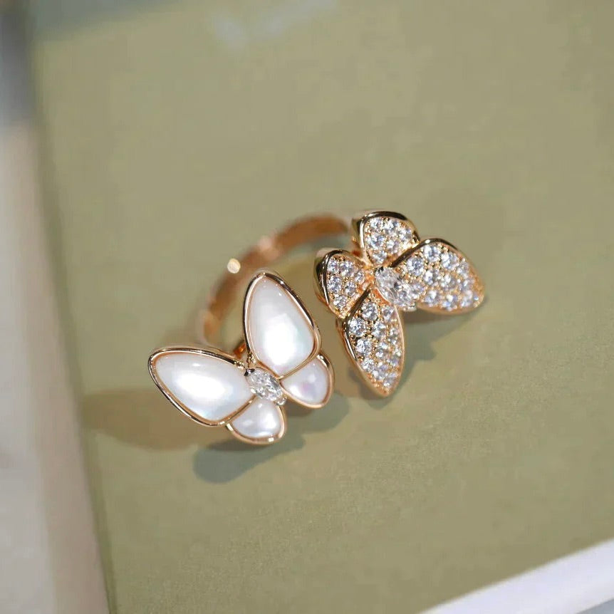 [vivabelle]TWIN BUTTERFLY DIAMOND MOP RING