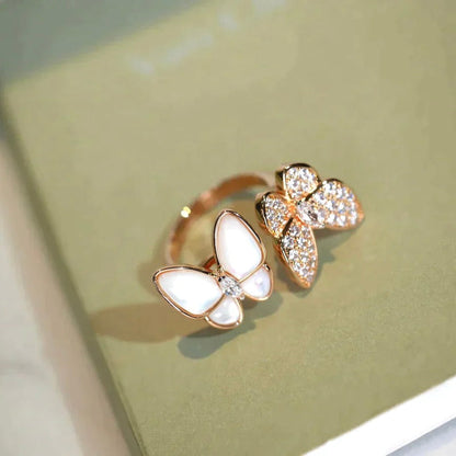 [vivabelle]TWIN BUTTERFLY DIAMOND MOP RING