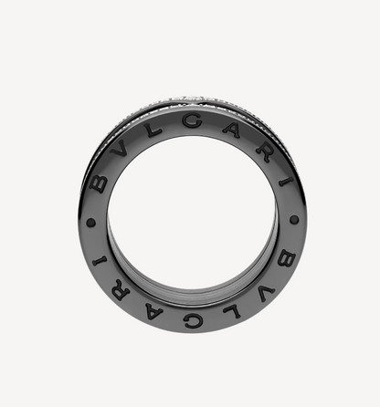[vivabelle]ZERO 1 ROCK FOUR-BAND BLACK CERAMIC WITH STUDDED SPIRAL AND PAVED DIAMONDS RING