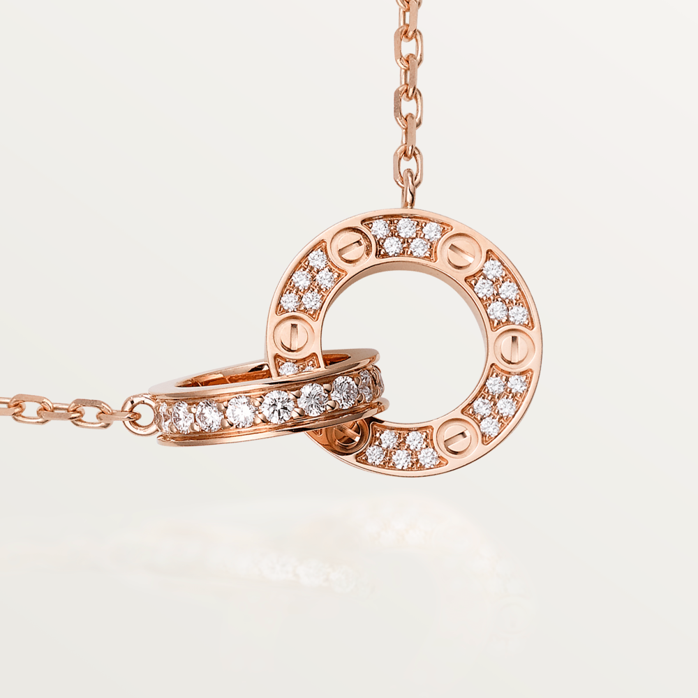[vivabelle]LOVE 7.6MM NECKLACE ROSE GOLD AND SILVER  FULL DIAMOND