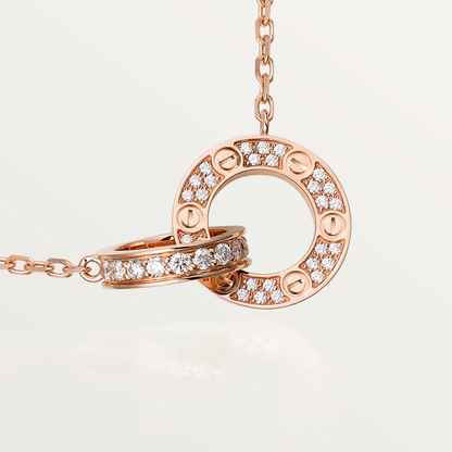 [vivabelle]LOVE 7.6MM NECKLACE ROSE GOLD AND SILVER  FULL DIAMOND