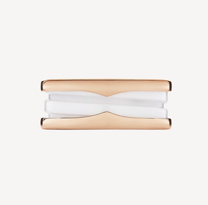 [vivabelle]ZERO 1 TWO-BAND LOOPS AND WHITE CERAMIC SPIRAL PINK GOLD RING