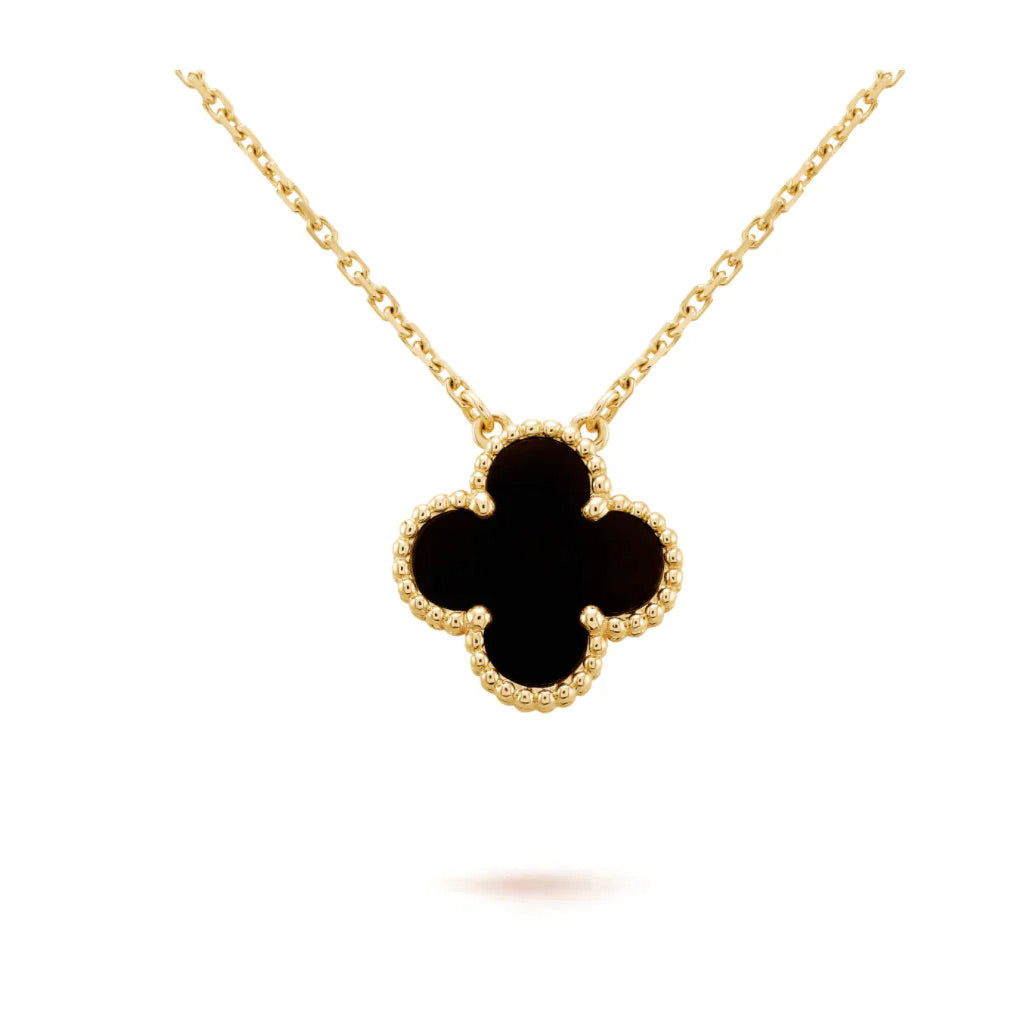[vivabelle]CLOVER 15MM BLACK ONYX SINGLE FLOWER NECKLACE