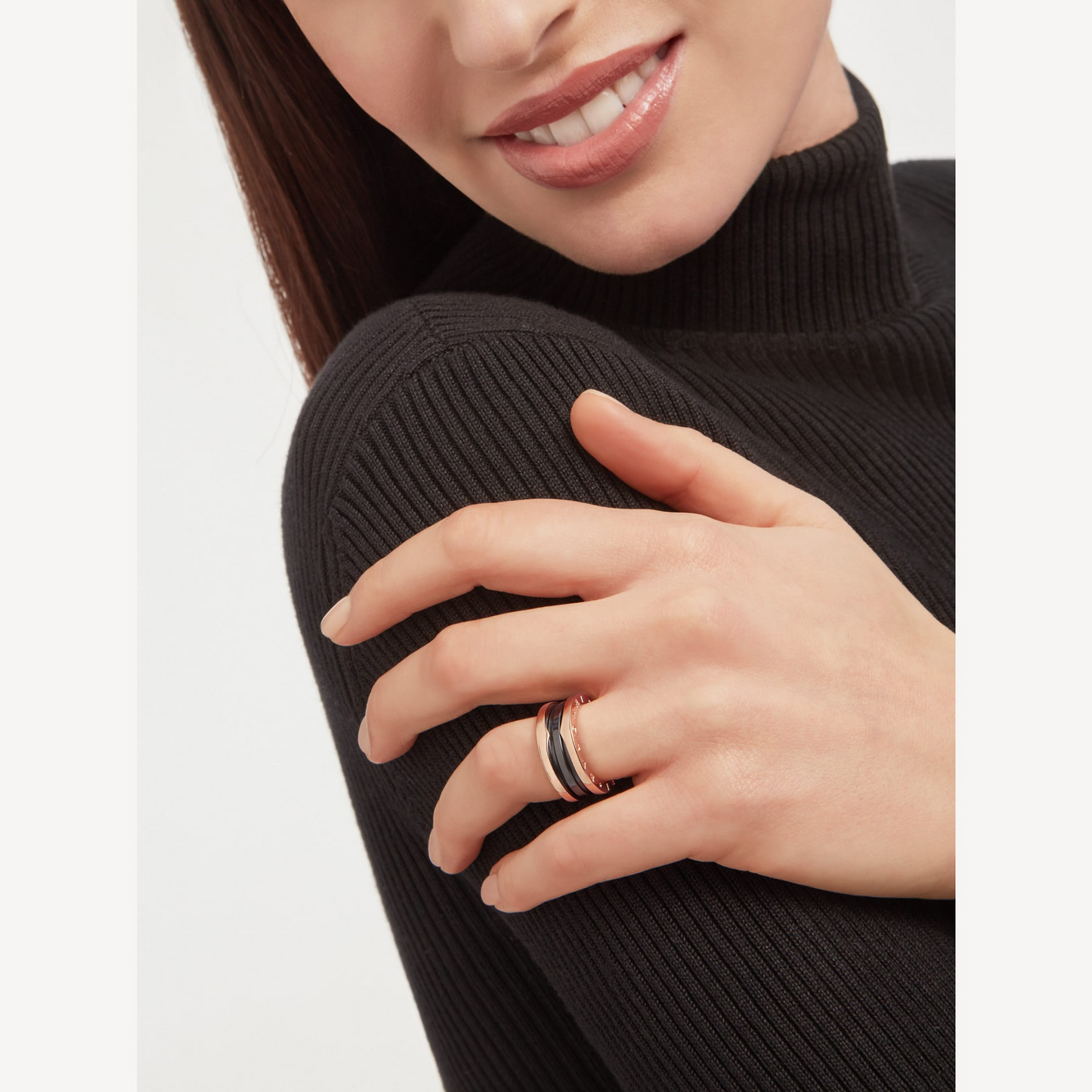 [vivabelle]ZERO 1 TWO-BAND LOOPS AND BLACK CERAMIC PINK GOLD RING