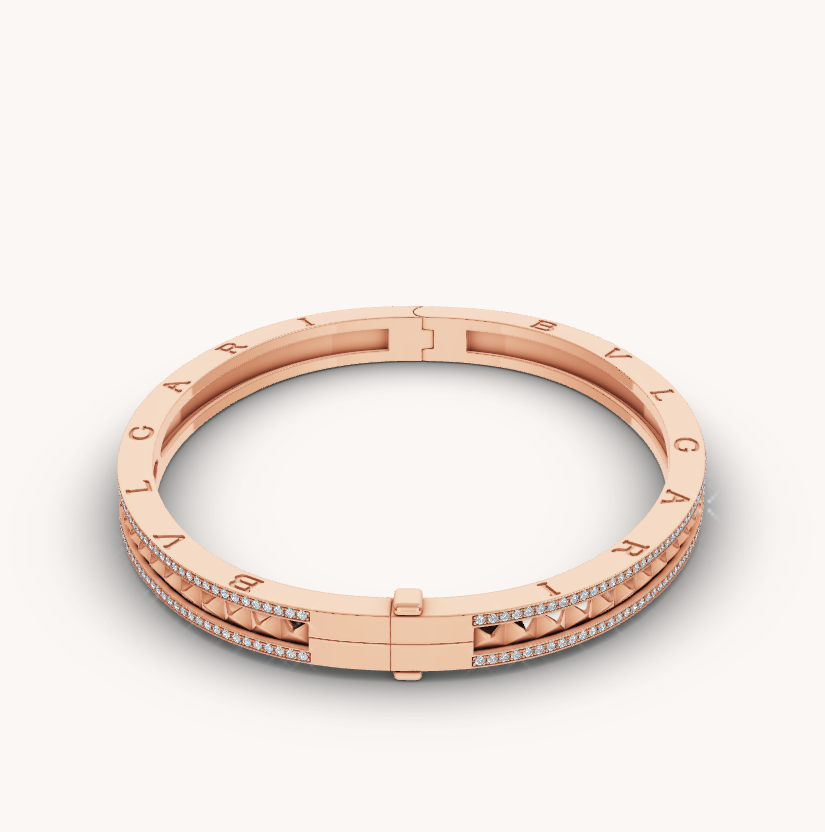 [vivabelle]ZERO 1 SPIRAL AND PAVED DIAMOND PINK GOLD BRACELET