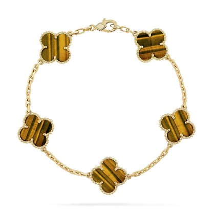 [vivabelle]CLOVER  5 MOTIFS TIGER EYE BRACELET