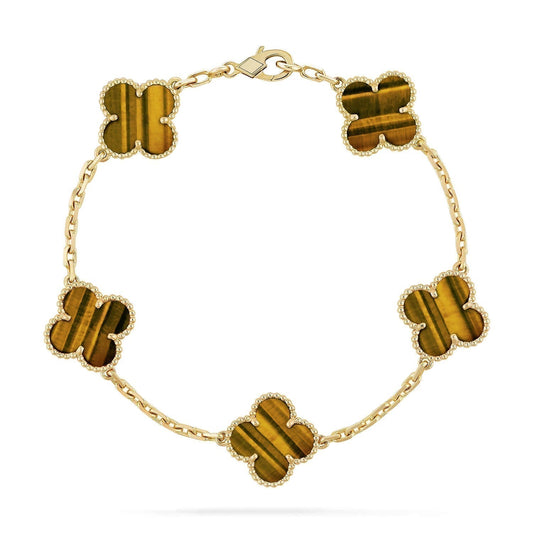 [vivabelle]CLOVER  5 MOTIFS TIGER EYE BRACELET