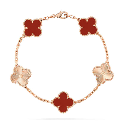 [vivabelle]CLOVER  5 MOTIFS CARNELIAN GOLD BRACELET