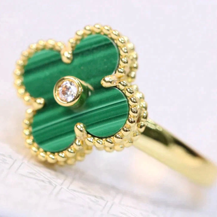 [vivabelle]CLOVER MALACHITE RING GOLD DIAMOND