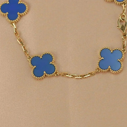 [vivabelle]CLOVER 5 MOTIFS BLUE AGATE BRACELET