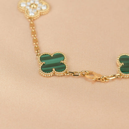 [vivabelle]CLOVER  5 MOTIF MALACHITE DIAMOND BRACELET