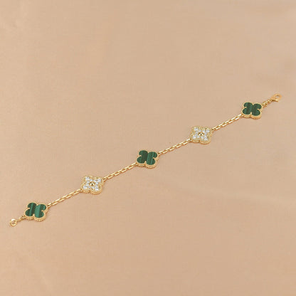 [vivabelle]CLOVER  5 MOTIF MALACHITE DIAMOND BRACELET