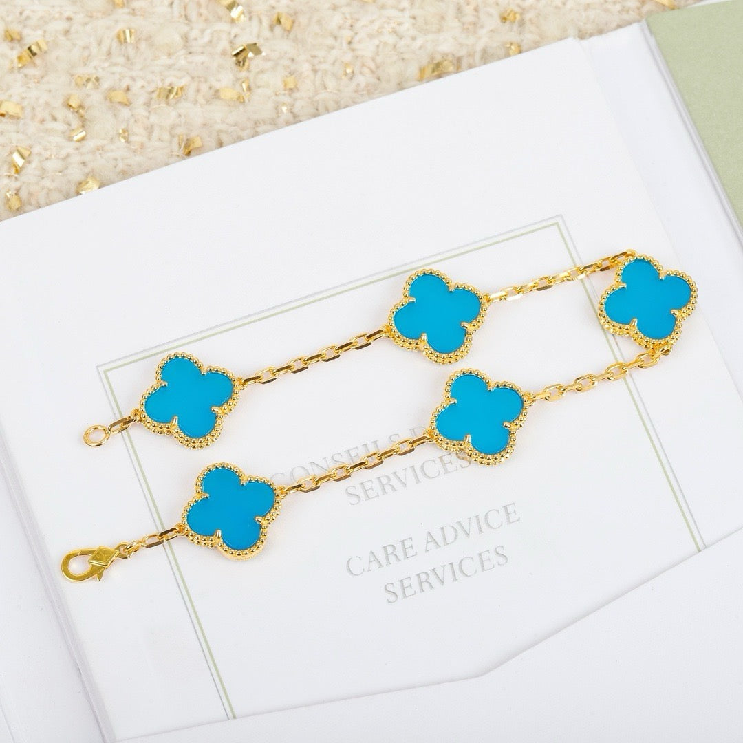 [vivabelle]CLOVER 5 MOTIFS TURQUOISE BRACELET
