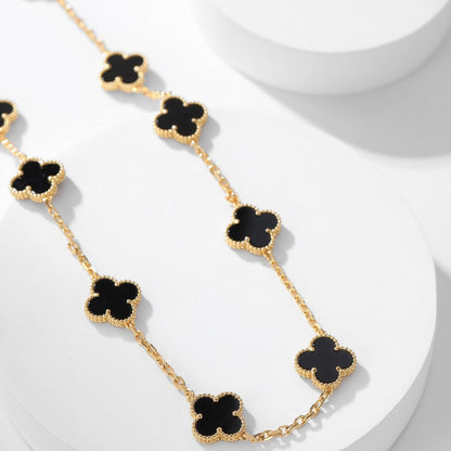 [vivabelle]CLOVER 10 MOTIFS ONYX NECKLACE