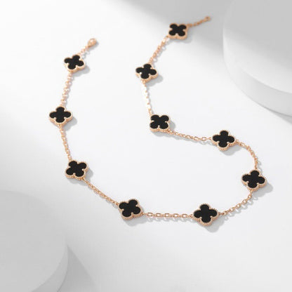 [vivabelle]CLOVER 10 MOTIFS ONYX NECKLACE