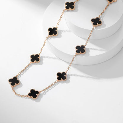 [vivabelle]CLOVER 10 MOTIFS ONYX NECKLACE