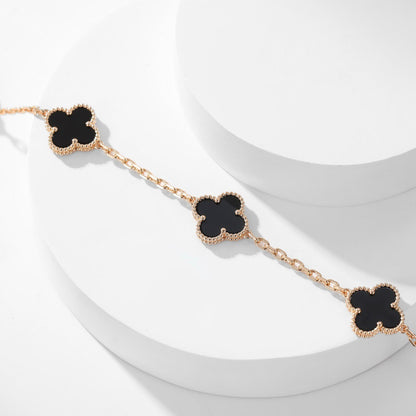 [vivabelle]CLOVER 10 MOTIFS ONYX NECKLACE