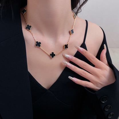 [vivabelle]CLOVER 10 MOTIFS ONYX NECKLACE