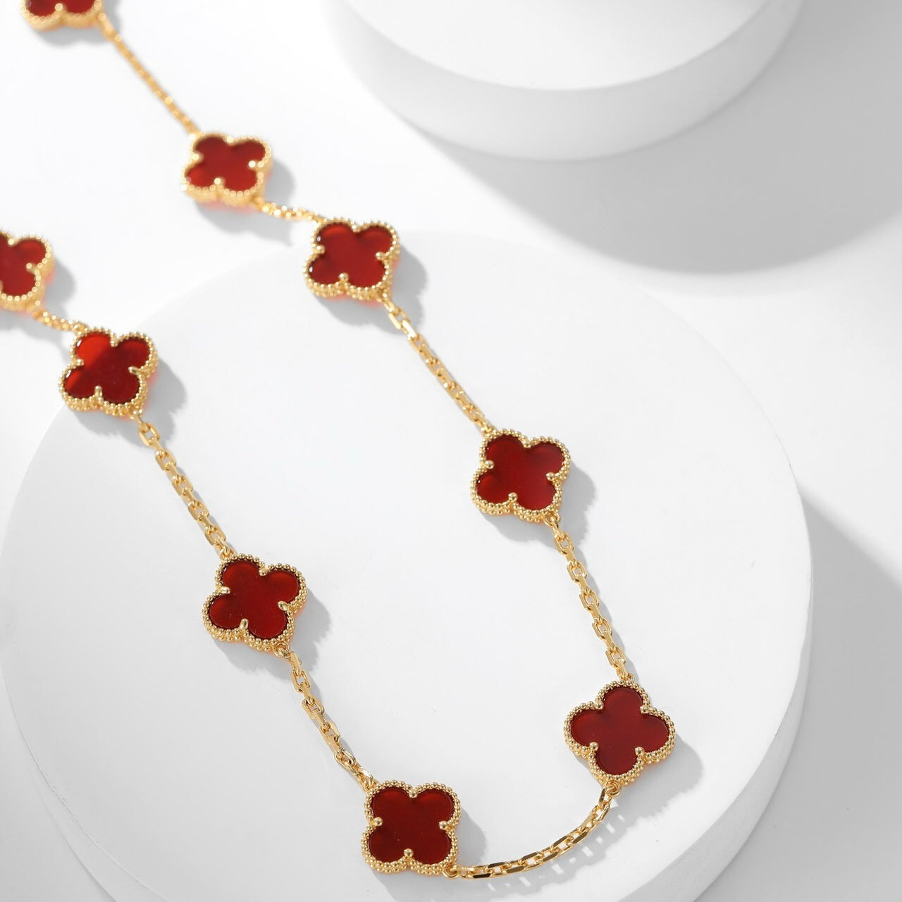 [vivabelle]CLOVER 10 MOTIFS CARNELIAN NECKLACE