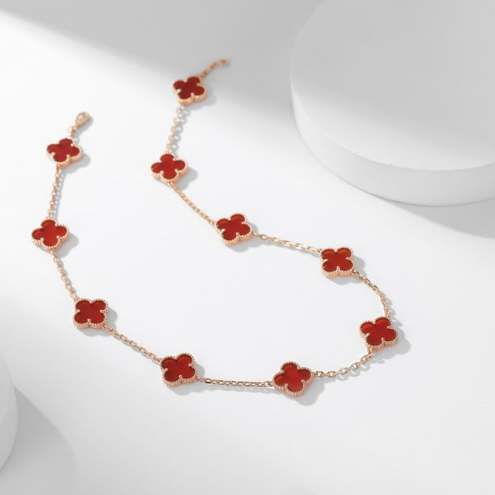[vivabelle]CLOVER 10 MOTIFS CARNELIAN NECKLACE