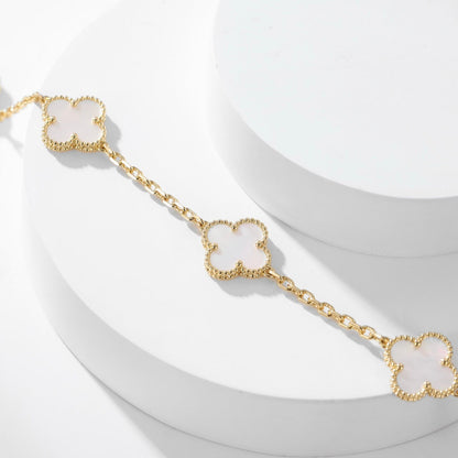 [vivabelle]CLOVER 10 MOTIFS WHITE MOTHER OF PEARL NECKLACE