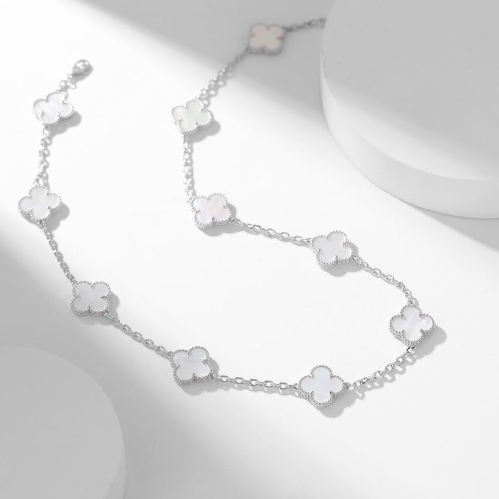[vivabelle]CLOVER 10 MOTIFS WHITE MOTHER OF PEARL NECKLACE