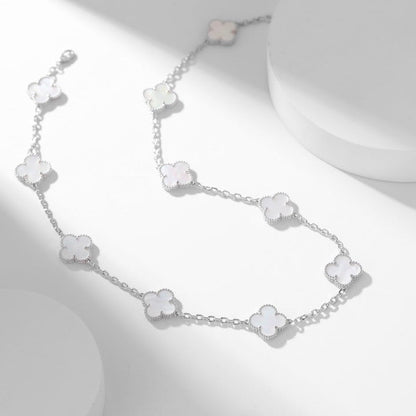 [vivabelle]CLOVER 10 MOTIFS WHITE MOTHER OF PEARL NECKLACE