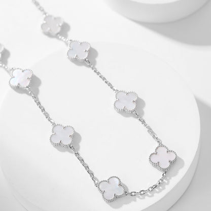 [vivabelle]CLOVER 10 MOTIFS WHITE MOTHER OF PEARL NECKLACE