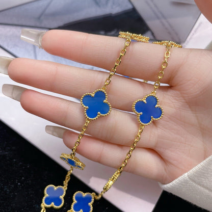 [vivabelle]CLOVER 10 MOTIFS BLUE AGATE NECKLACE