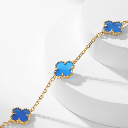 [vivabelle]CLOVER 10 MOTIFS BLUE AGATE NECKLACE