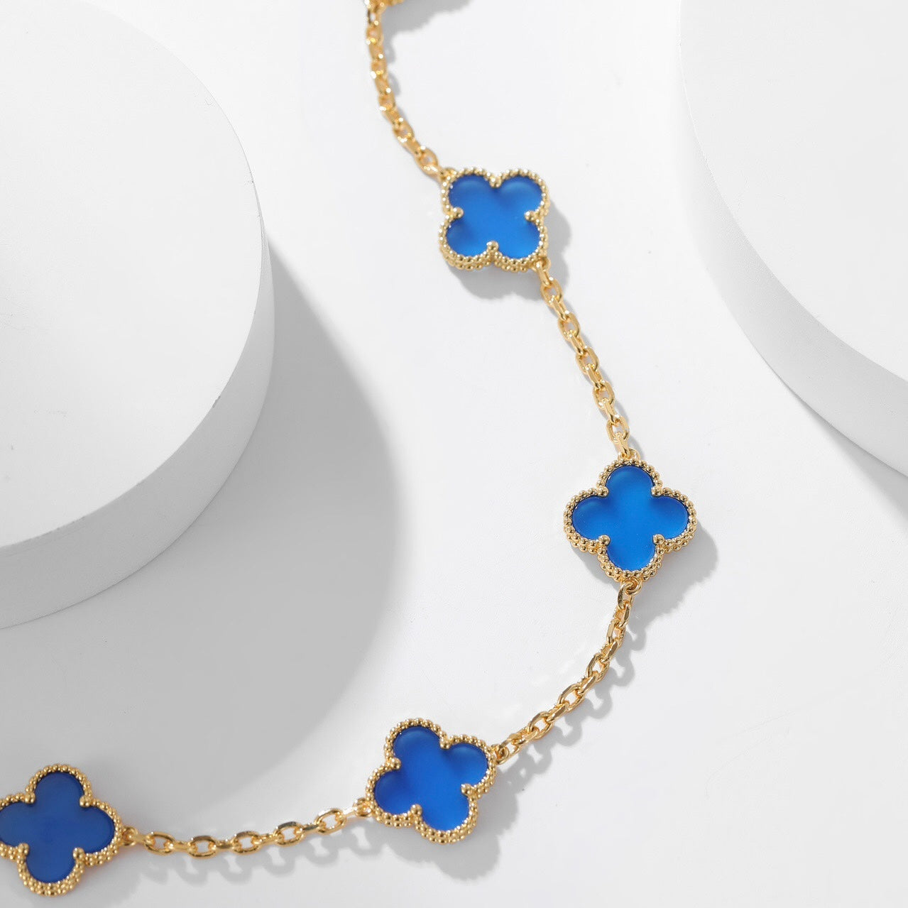 [vivabelle]CLOVER 10 MOTIFS BLUE AGATE NECKLACE