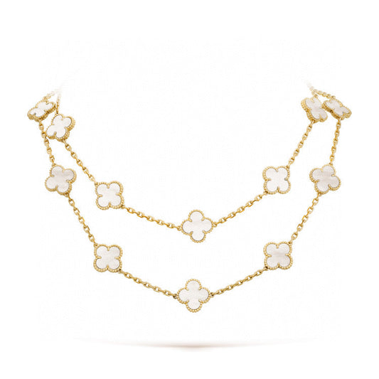 [vivabelle]CLOVER 20 MOTIFS WHITE MOP NECKLACE