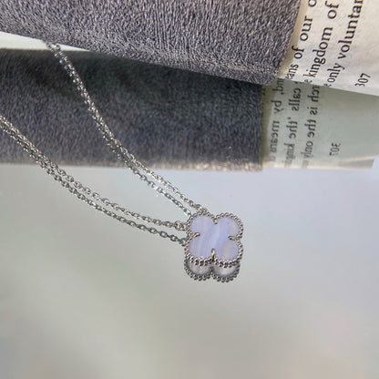 [vivabelle]CLOVER 15MM BLUE CHALCEDONY NECKLACE SILVER