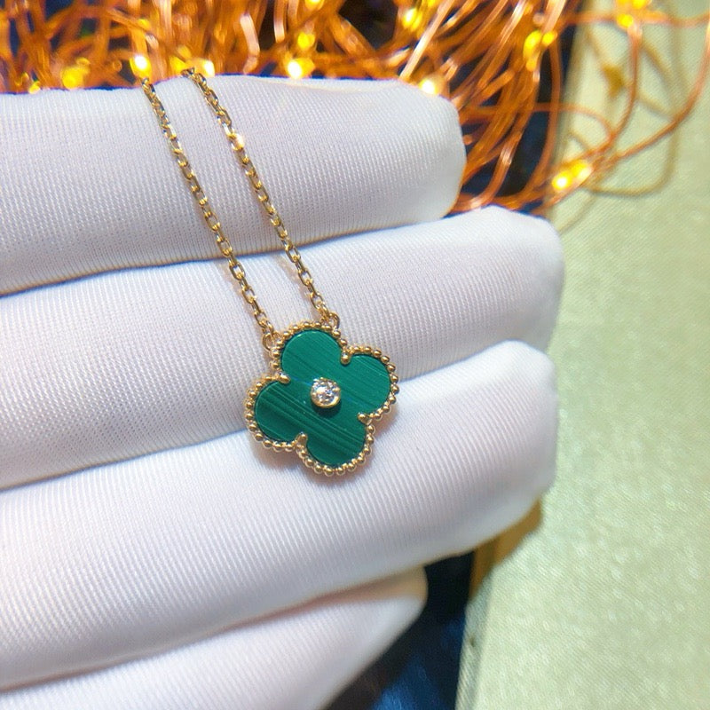 [vivabelle]CLOVER 15MM DIAMOND TURQUOISE NECKLACE
