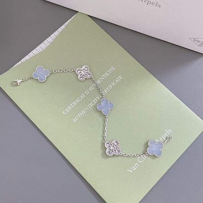 [vivabelle]CLOVER  5 MOTIF DIAMOND PURPLE CHALCEDONY BRACELET SILVER