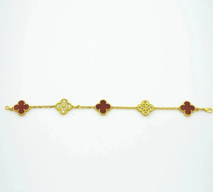 [vivabelle]CLOVER 5 MOTIFS CARNELIAN DIAMOND BRACELET