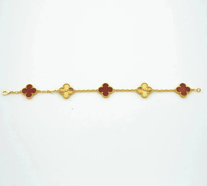 [vivabelle]CLOVER  5 MOTIFS CARNELIAN GOLD BRACELET