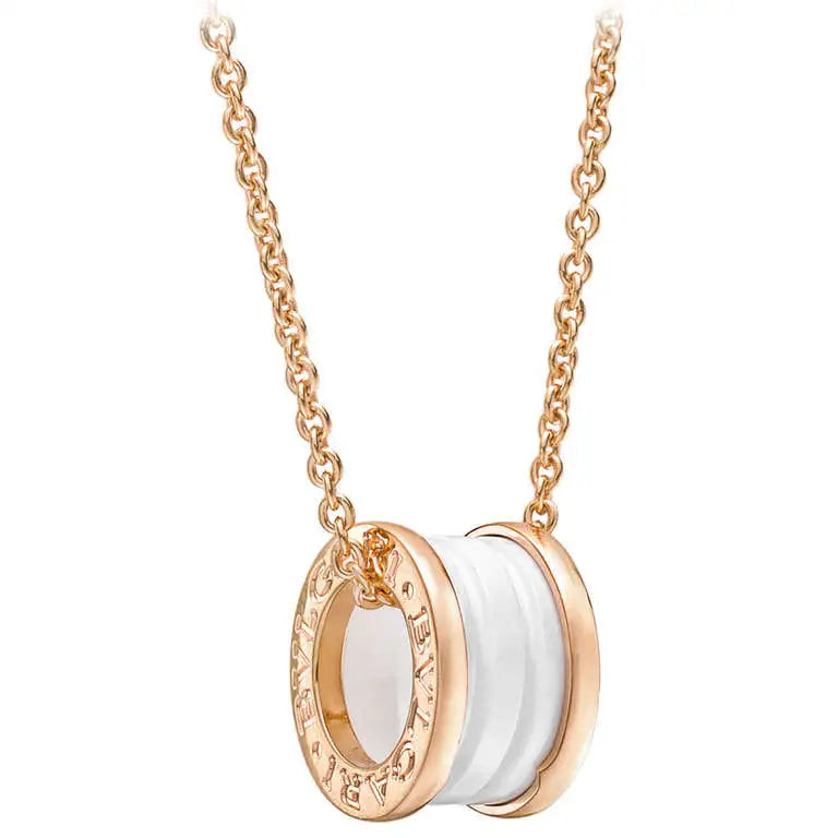 [vivabelle]ZERO 1 WHITE CERAMIC PINK GOLD DIAMOND NECKLACE